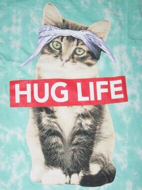 Cat tee Funny Hug Life Gangsta Kitten Marbled Tie Dye Blue Green XL unisex